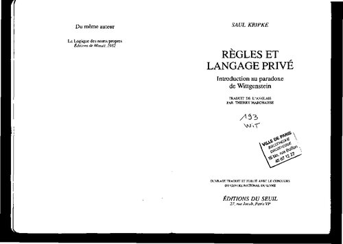 Regles et langage prive. Introduction au paradoxe de Wittgenstein
