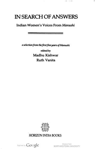 In Search of Answers: Indian Women's Voices from Manushi