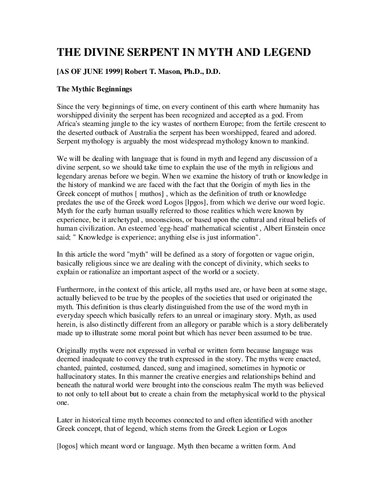 The Divine Serpent in Myth and Legend