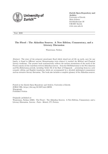 The Flood: The Akkadian Sources. A New Edition Commentary and a Literary Discussion