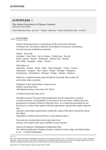 The Oxford Handbook of Chinese Cinemas