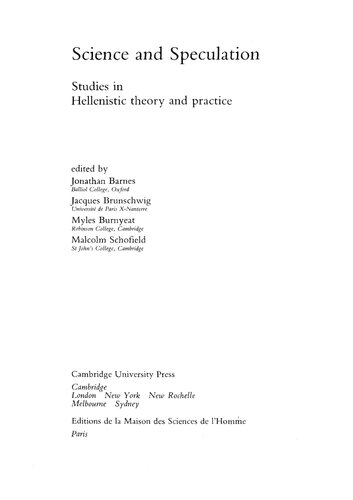 Science and Speculation: Studies in Hellenistic Theory and Practice