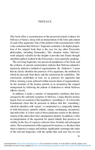 Melissus and Eleatic Monism