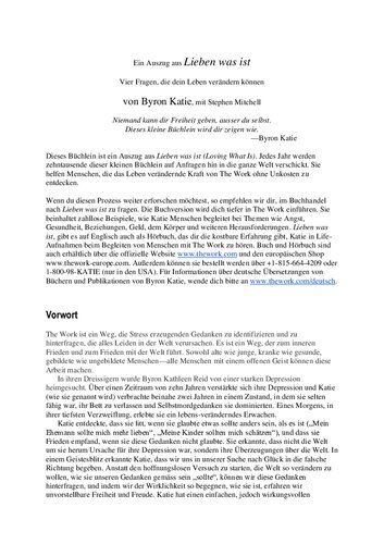 Ein Auszug aus Lieben was ist. Vier Fragen, die dein Leben verändern können von Byron Katie