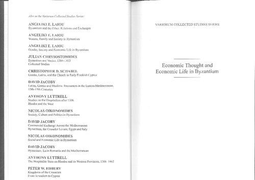 Economic Thought and Economic Life in Byzantium