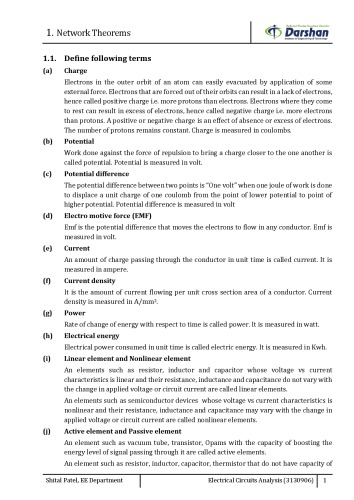 Electrical Circuit Analysis (3130906) Darshan Unit-1,5