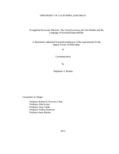 Evangelical Economic Rhetoric: The Great Recession, the Free-Market and the Language of Personal Responsibility