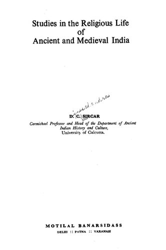 Studies in the Religious Life of Ancient and Medieval India