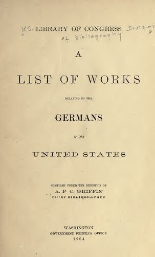 A List of Works Relating to the Germans in the United States