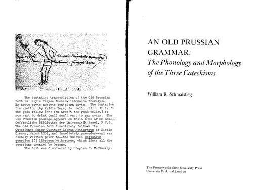 An old prussian grammar: the phonology and morphology of the three catechisms