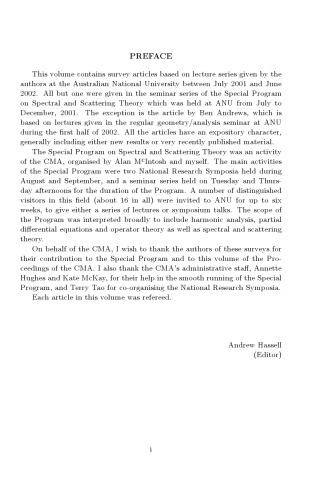 Special program on spectral and scattering theory: surveys in analysis and operator theory