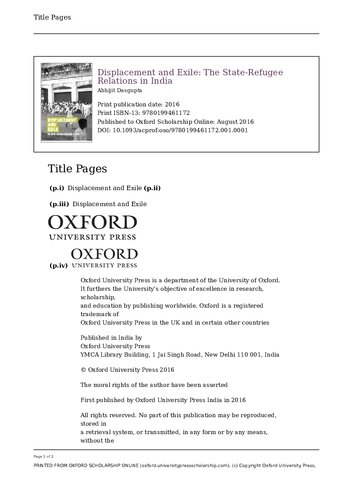 Displacement and Exile: The State-Refugee Relations in India