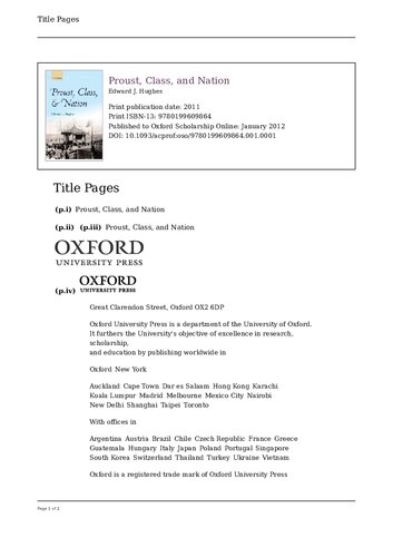 Proust, Class, and Nation