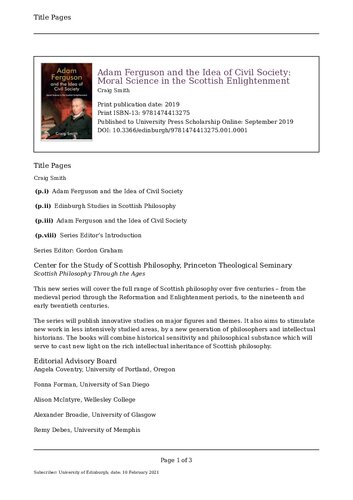 Adam Ferguson and the Idea of Civil Society: Moral Science in the Scottish Enlightenment (Edinburgh Studies in Scottish Philosophy)