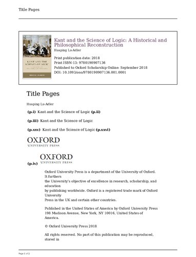 Kant and the Science of Logic: A Historical and Philosophical Reconstruction