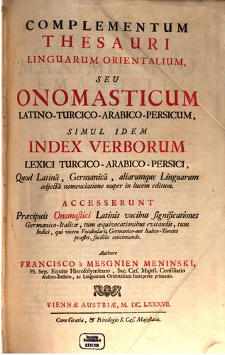 Complementum Thesaurus Linguarum Orientalium (Latin to Turkish)