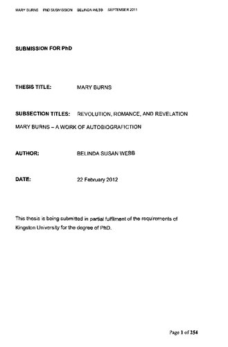 Mary Burns : revolution, romance and revelation : Mary Burns : a work of autobiografiction.