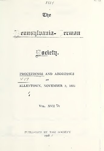 Proceedings and Addresses at Allentown, November 2, 1906