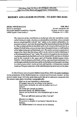 Jelka Vince Pallua - History and Legend in Stone. To Kiss the 