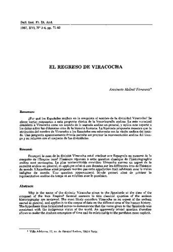 Antoinette Molinie Firoavanti - El regreso de Viracocha