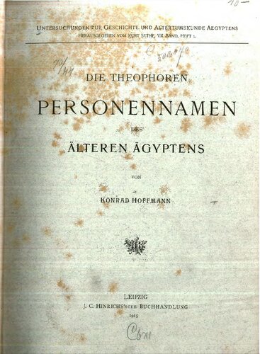 Die theophoren Personennamen des älteren Ägyptens