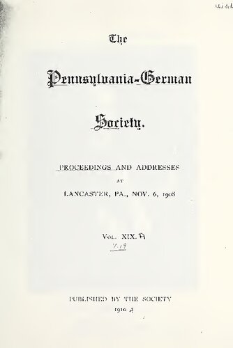 Proceedings and Addresses at Lancaster, Pa., Nov. 6, 1908