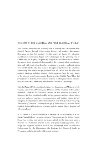 The City in the Classical and Post-Classical World: Changing Contexts of Power and Identity