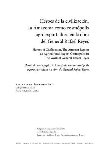 Héroes de la civilización. La Amazonía como cosmópolis agroexportadora en la obra del General Rafael Reyes