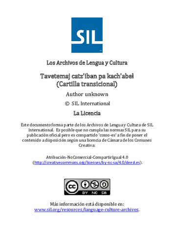 Tavetemaj catzʼiban pa kachʼabel: cartilla transicional