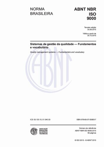 [ABNT NBR ISO 9000:2015] Sistemas de gestão da qualidade - Fundamentos e vocabulário