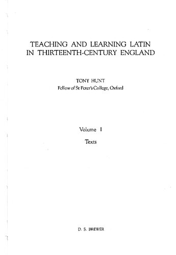 Teaching and Learning Latin in Thirteenth-Century England