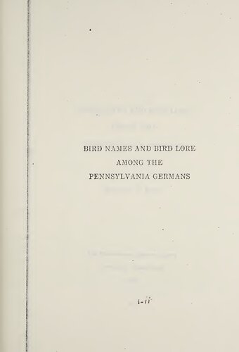 Bird Names and Bird Lore Among the Pennsylvania Germans