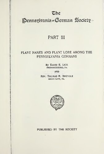 Plant Names and Plant Lore Among the Pennsylvania Germans