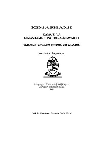 Mashami-English-Swahili Dictionary = Kamusi ya Kimashami-Kiingereza-Kiswahili