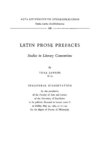 Latin Prose Prefaces: Studies in Literary Conventions