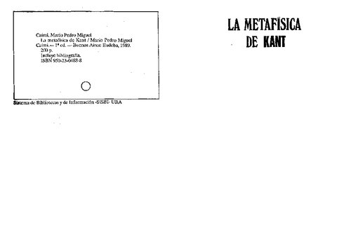 La metafísica de Kant : reconstrucción de la argumentación del escrito de Kant 