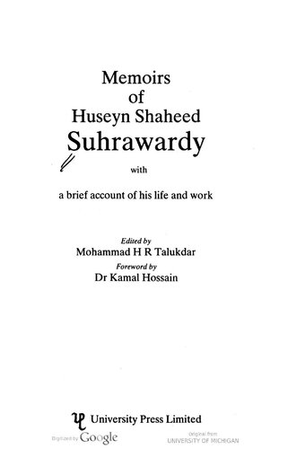 Memoirs of Huseyn Shaheed Suhrawardy with a brief account of his life and work