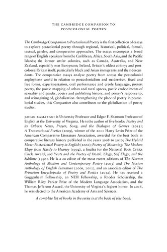 The Cambridge Companion to Postcolonial Poetry