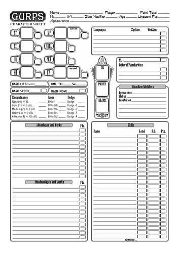GURPS 4th edition. Space. Character sheet