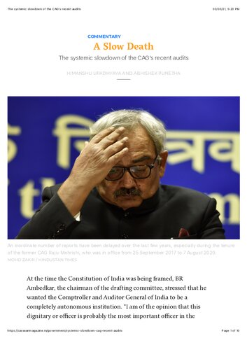 A Slow Death The systemic slowdown of the CAG’s recent audits