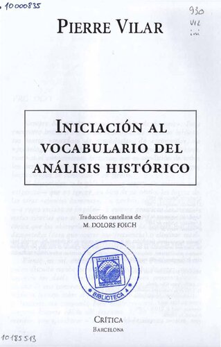 Iniciación al vocabulario del análisis histórico