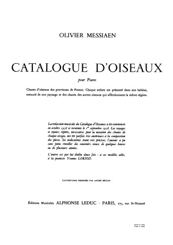 Catalogue d’Oiseaux pour Piano - Book 1-7
