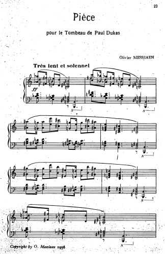Piece pour le Tombeau de Paul Dukas pour Piano