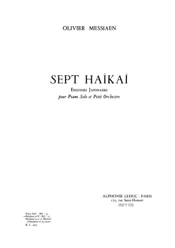 Sept Haikai - Esquisses Japonaises pour Piano Solo et Petite Orchestre