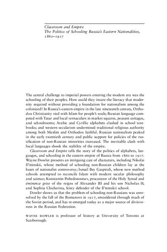 Classroom and Empire: The Politics of Schooling Russia's Eastern Nationalities, 1860-1917