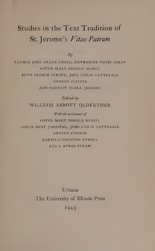 Studies in the Text Tradition of St. Jerome's Vitae Patrum