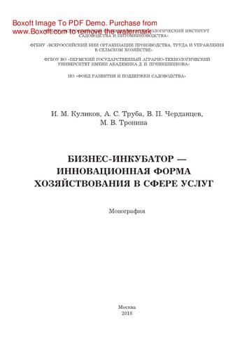 Бизнес-инкубатор — инновационная форма хозяйствования в сфере услуг. Монография