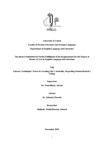 Literary Techniques’ Power in Treating Life’s Absurdity, Regarding Samuel Beckett’s  Trilogy
