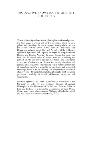 Productive Knowledge in Ancient Philosophy: The Concept of Technê