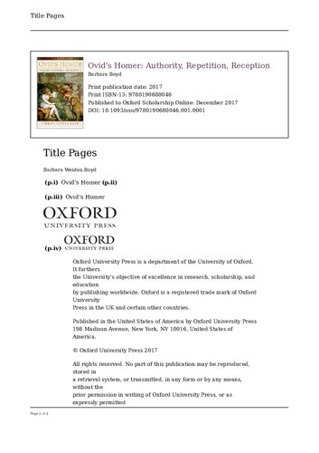Ovid's Homer: Authority, Repetition, Reception